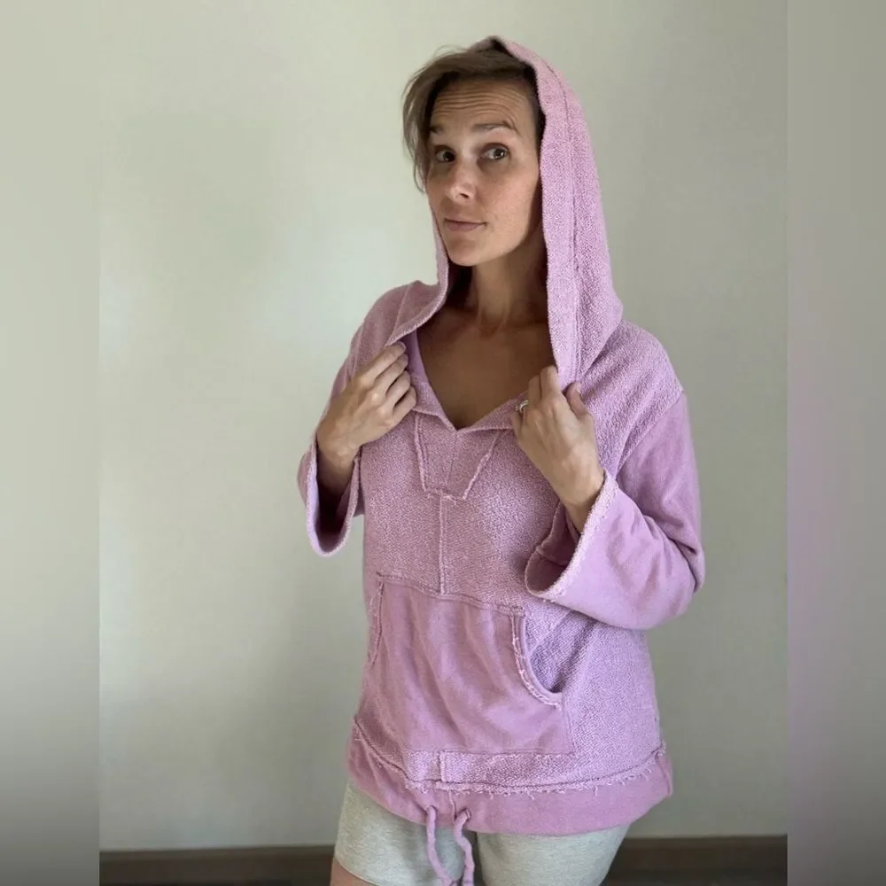 Free People Oversized Terry Hooded Sweatshirt XS Purple Vacation Boho